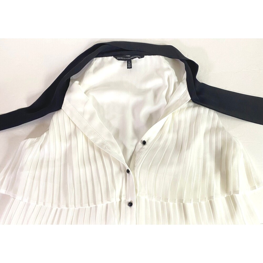 WHBM Tiered Pleats Tank Top Womens Size 14 Off White Black Necktie Lined NWOT - Picture 4 of 15